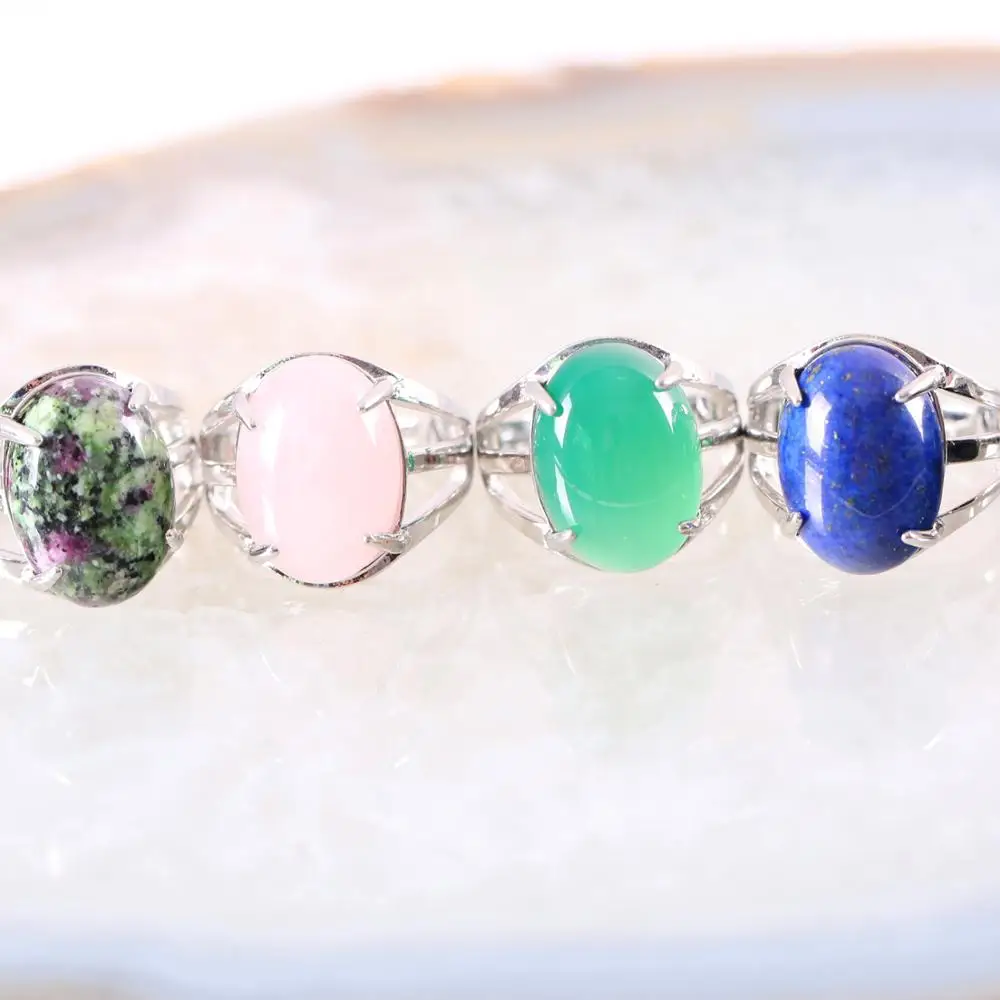 

10Pcs/lot Ring Jewelry For Women Gift Natural Stone Oval Cabochon CAB Bead Multi colors Adjustable Finger Ring