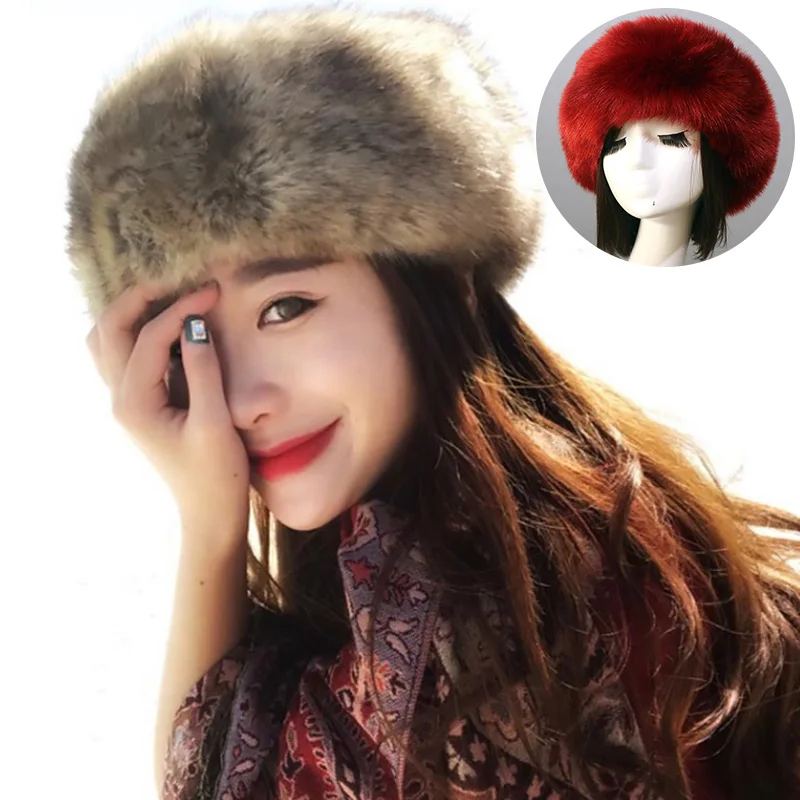 

Зимние женские модные русские толстые теплые шапки Пушистая Шапка из искусственного меха пустая верхняя шапка головной платок
