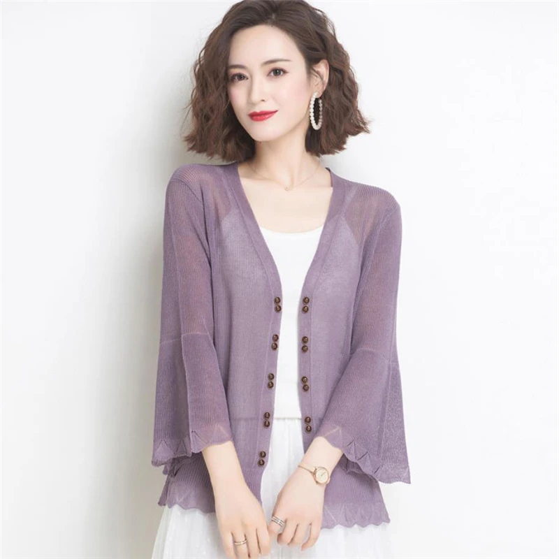 Женский открытый кардиган с V-образным вырезом и расклешенными рукавами - купить
