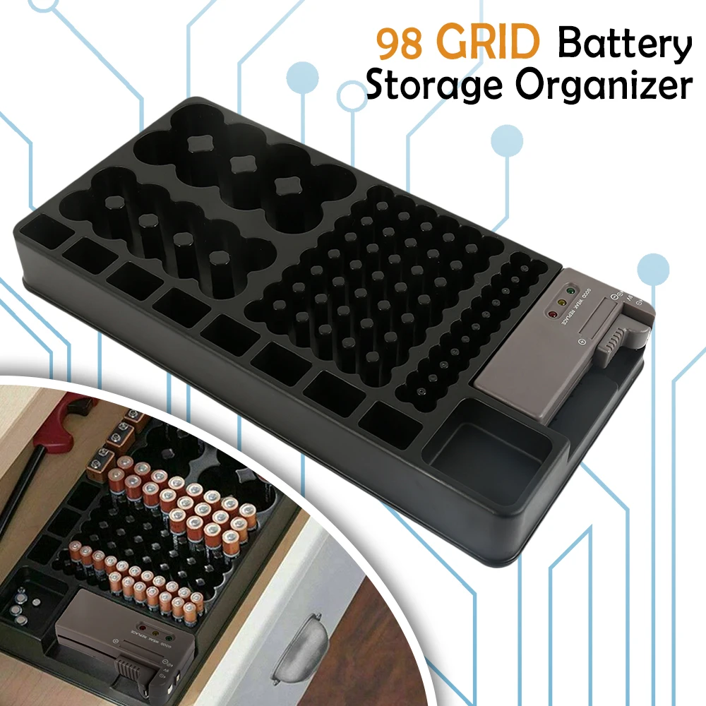

Hot Sale Battery Storage Organizer Holder w/Tester Battery Caddy Rack Case Box Holders Including Battery Checker For AAA AA C D