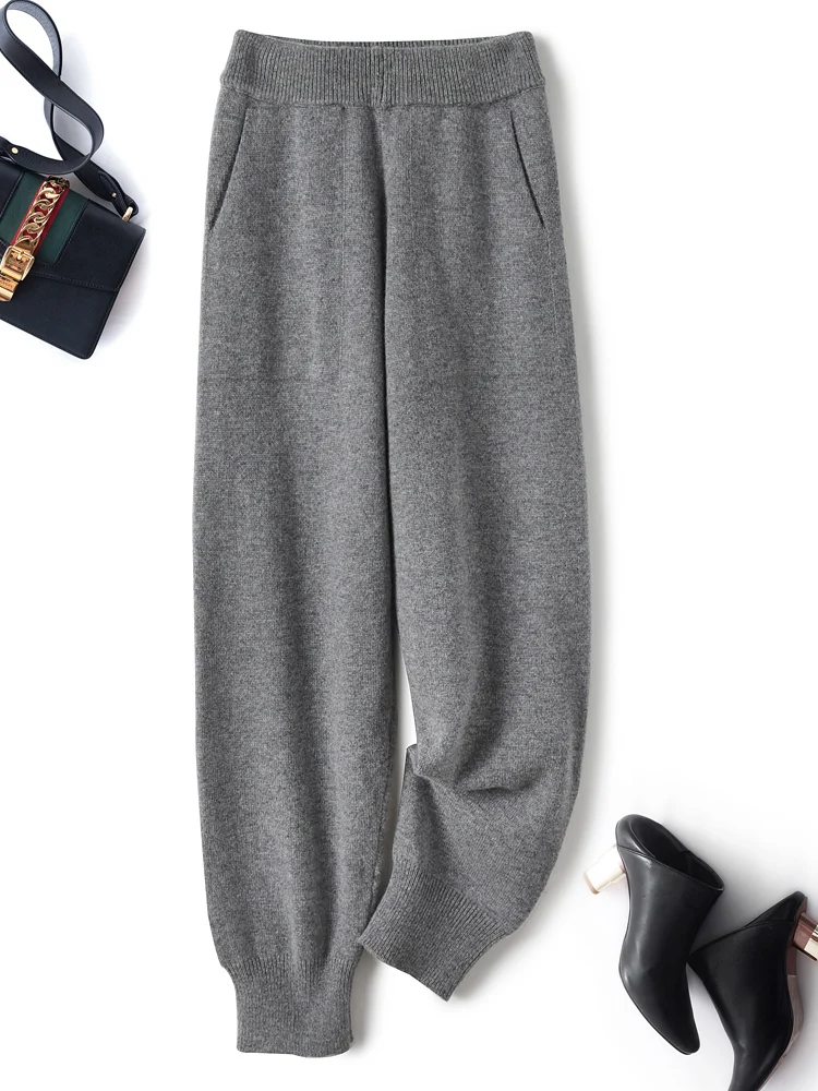 2021 New Winter Women Trousers 100% Pure Wool Thicker Pants Knitwear Legging Girls Knitted Trousers