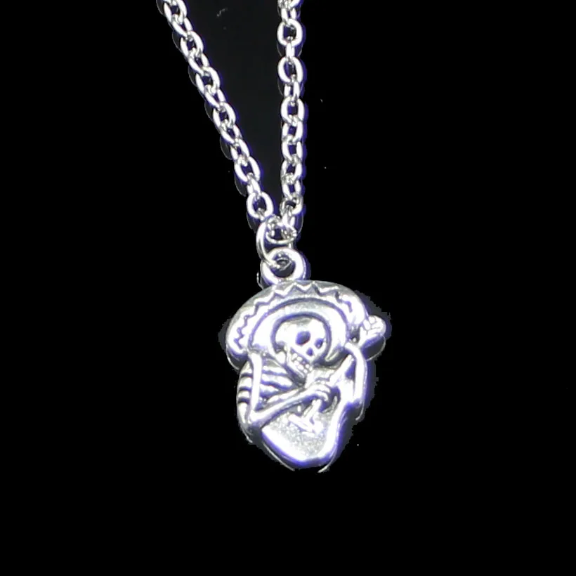 20pcs 22*15mm Skull In Sombrero With Guitar Necklace Short Long DIY Handmade Pendant Women Men Fashion Jewelry Gift - купить по