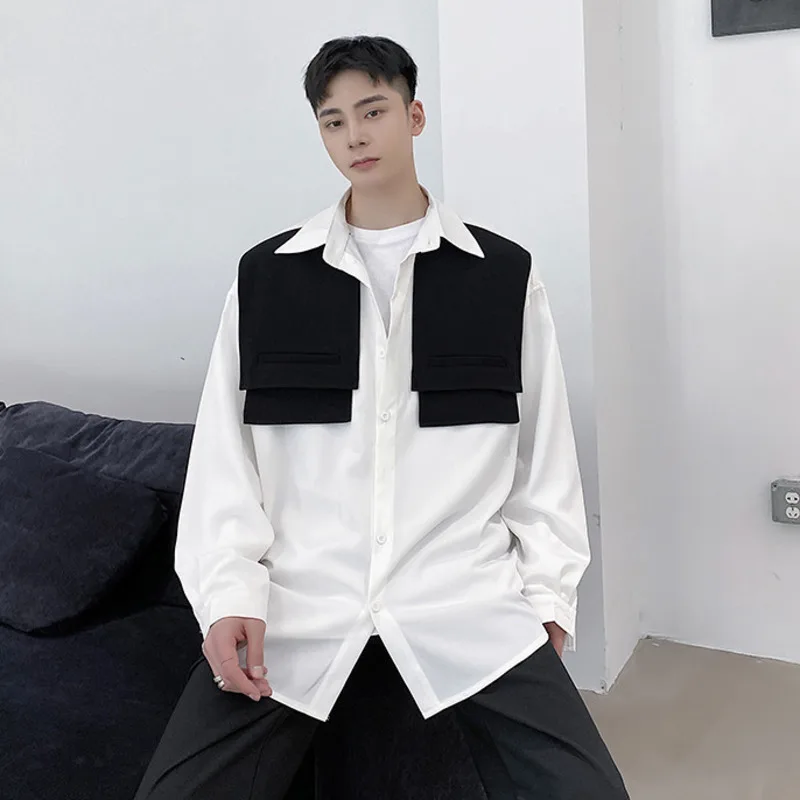 

IEFB 2021 Spring New Men's Contrast Color Long Sleeve Shirt Mens Shirts Big Sizes Japan Korean Causal Blouse Streetwear 9Y6321