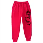 Длинные брюки в китайском стиле с принтом дракона для мужчин и женщин, красные брюки с высокой талией и карманами, уличная одежда, женские спортивные штаны для бега на осень и зиму