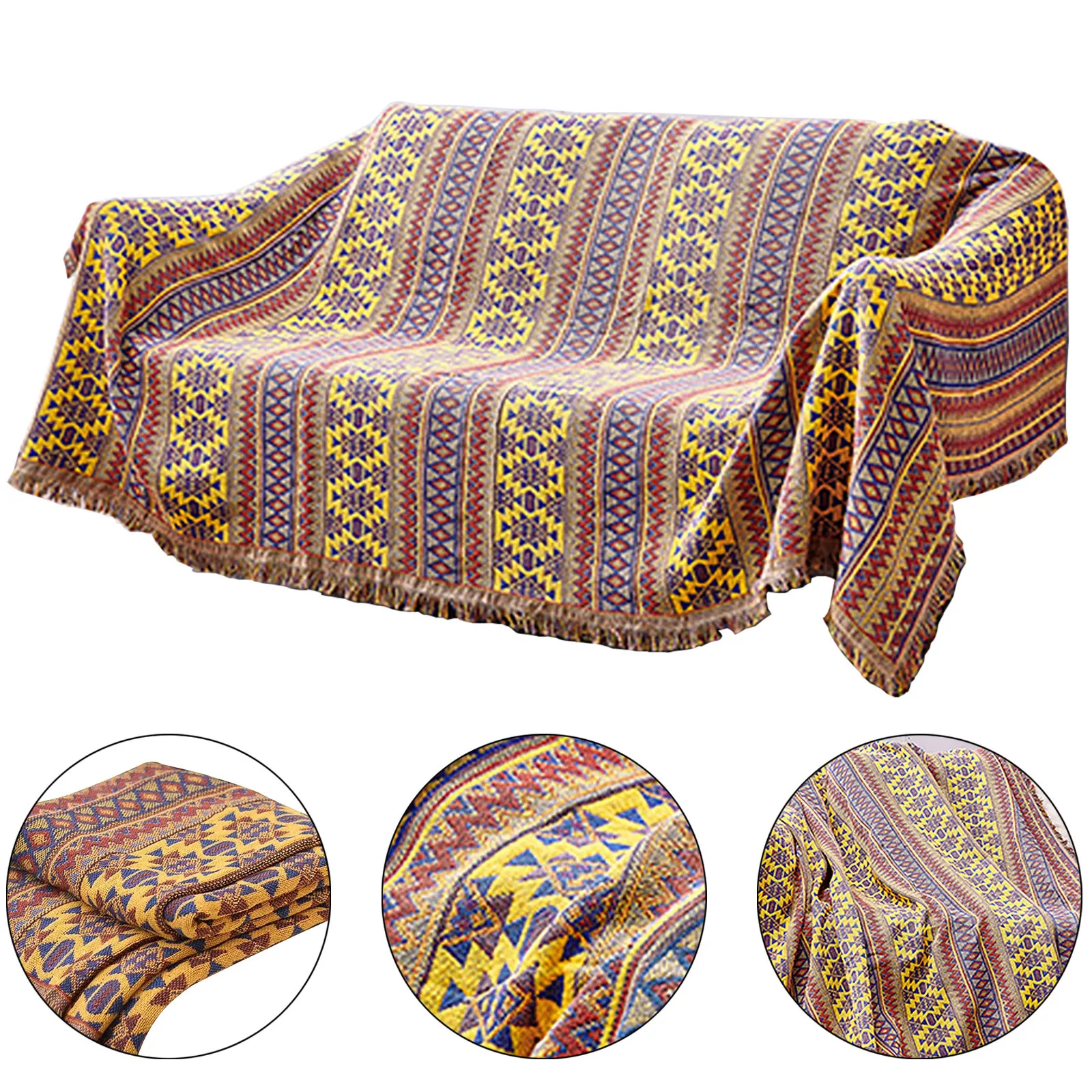 

Pure Cotton Woven Bohemian Blanket Sofa Bedspread Patchwork Knitted Blanket soft stretch sofa slipcovers funiture protector