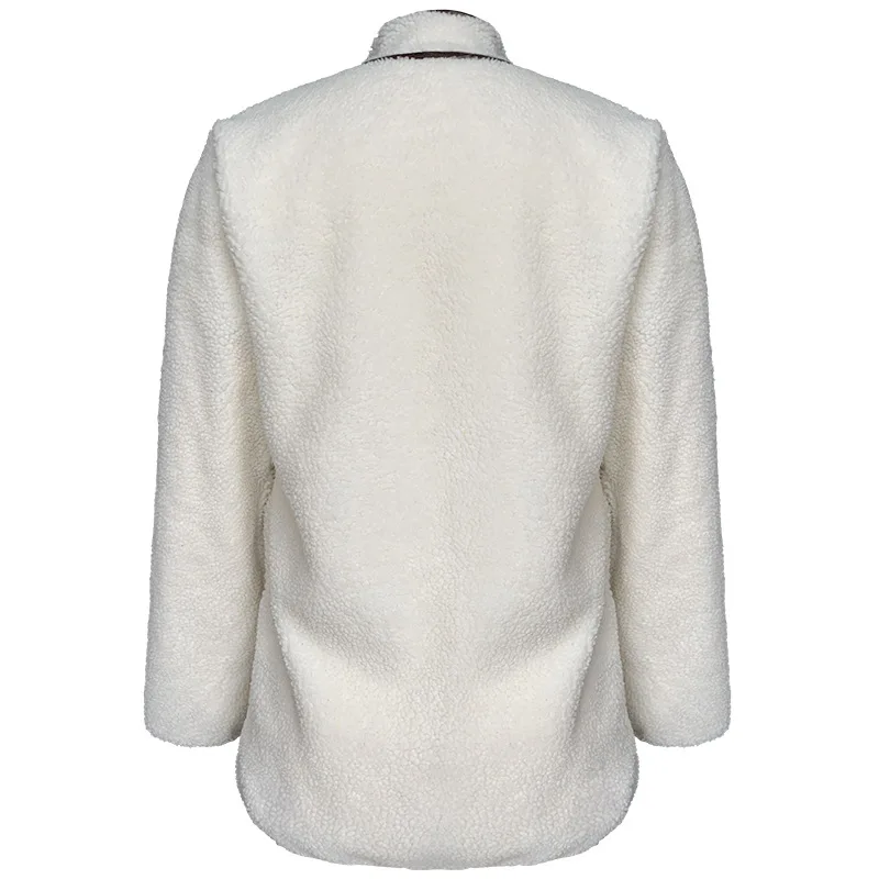 

Terry Fleece Fashion Stand Collar Stitching Button Jacket Ladies Long Sleeve Jacket Winter Warm Ladies Coat Winter Coat Women