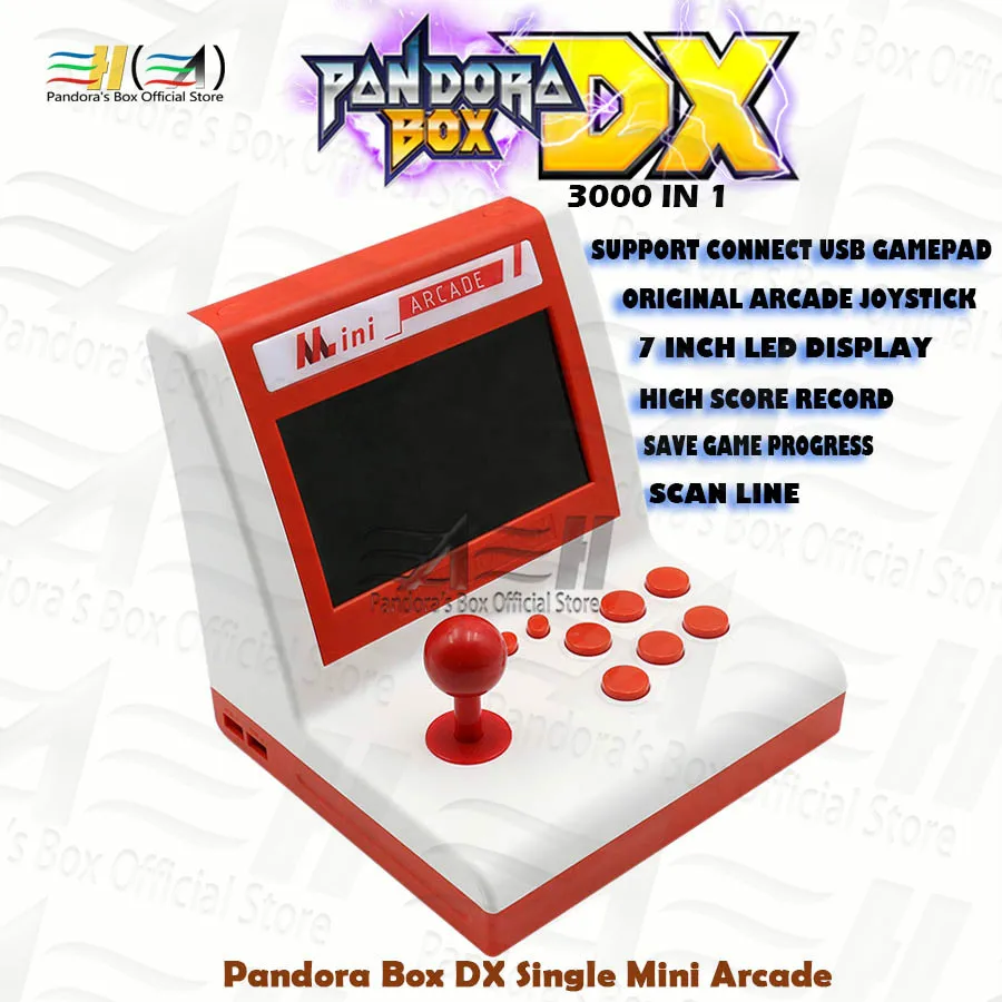 Pandora Box DX ретро мини Аркада 7 дюймов светодиодный дисплей одиночный бартоп 3000 в 1