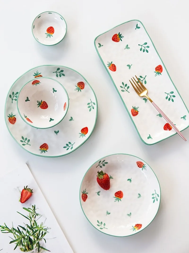 Nordic ceramic cute strawberry tableware kitchen rice fruit dessert bowl noodles soup home dish plate tray ZM803 | Дом и сад