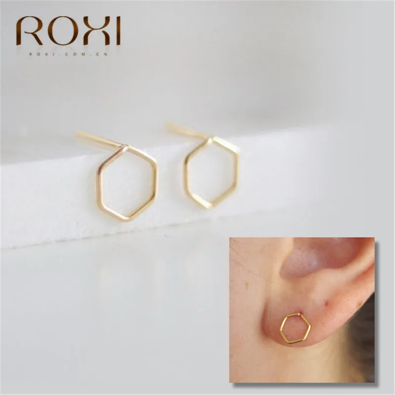 Женские серьги гвоздики из серебра 925 пробы с полыми золотыми