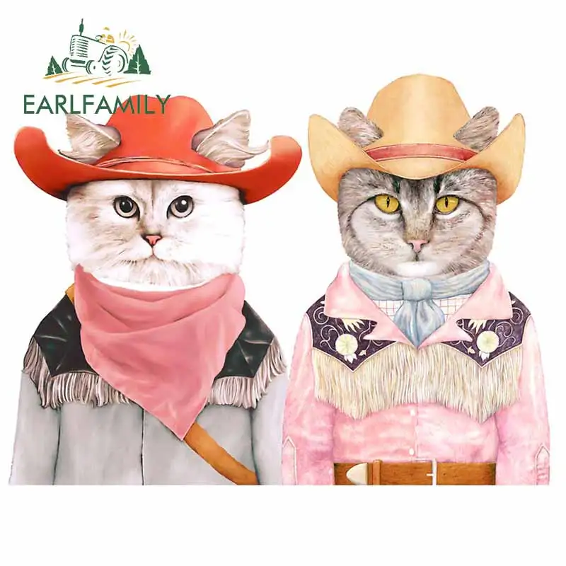 

EARLFAMILY 13cm x 10.1cm For Cowboy Cats Windshield Car Stickers Car Assessoires Decal Anime Waterproof Sunscreen Decoration