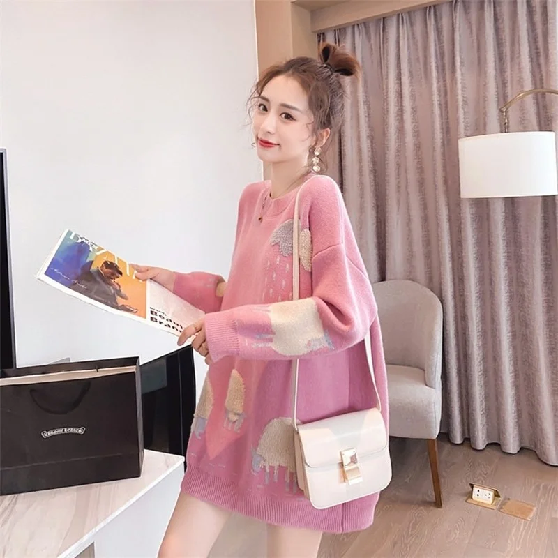 

2022 O-neck Winter Sweater Pullover Women Cute Embroidery Sweater Pull Jumpers Printed Korean Tops Jumpers X197