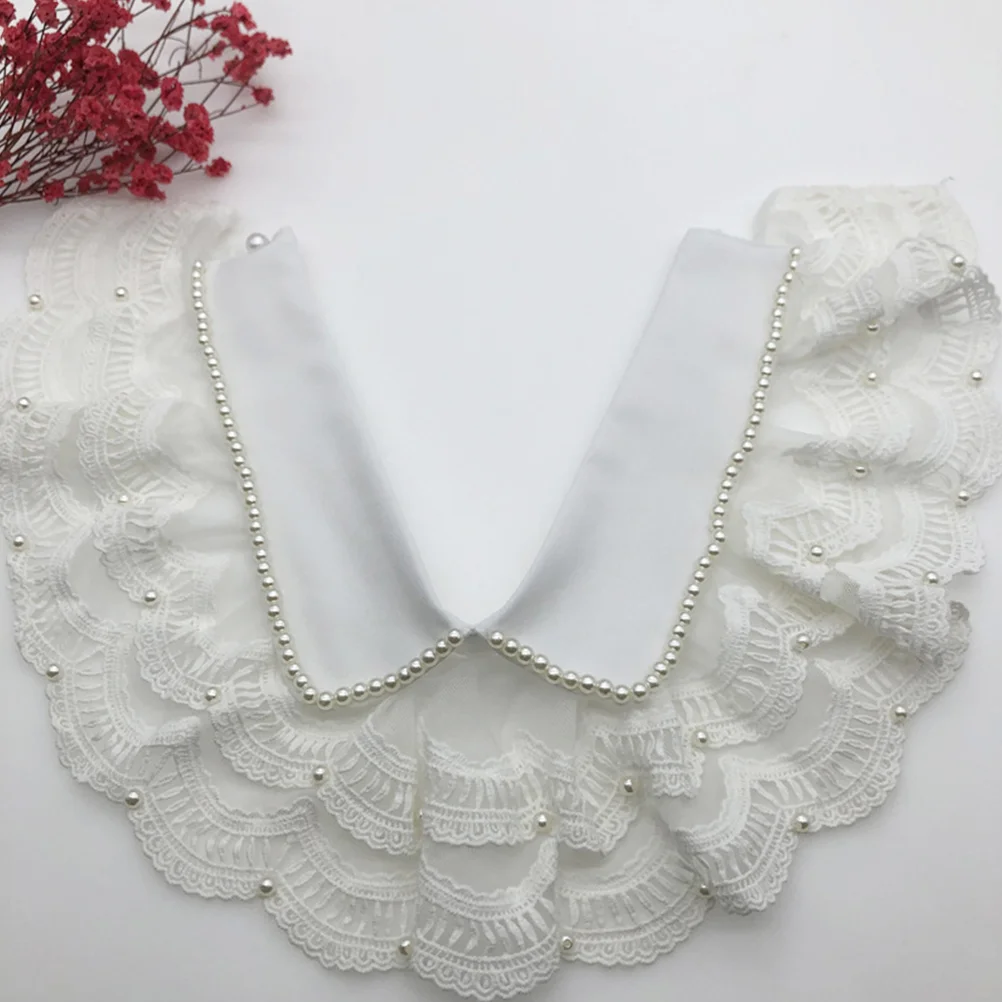 

Versatile Neckline Fashion False Vollar Water Pearl Cape Delicate Clothing Collar Lace Clothes Accessory for Woman Girl (White)