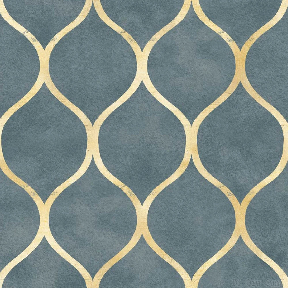 Peel and Stick Wallpaper Graphic Trellis Sapphire Blue/Gold Stripe Removable Contactpaper For Home Bathroom Bedrooom Decorations