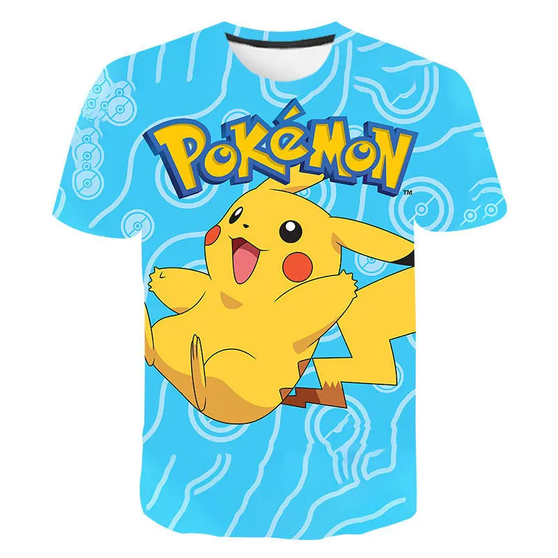 

Japanese Cartoon 3D Printing T-shirt Little Fire Dragon Pikachu Modern Anime Short Sleeve 2021 Summer New Style