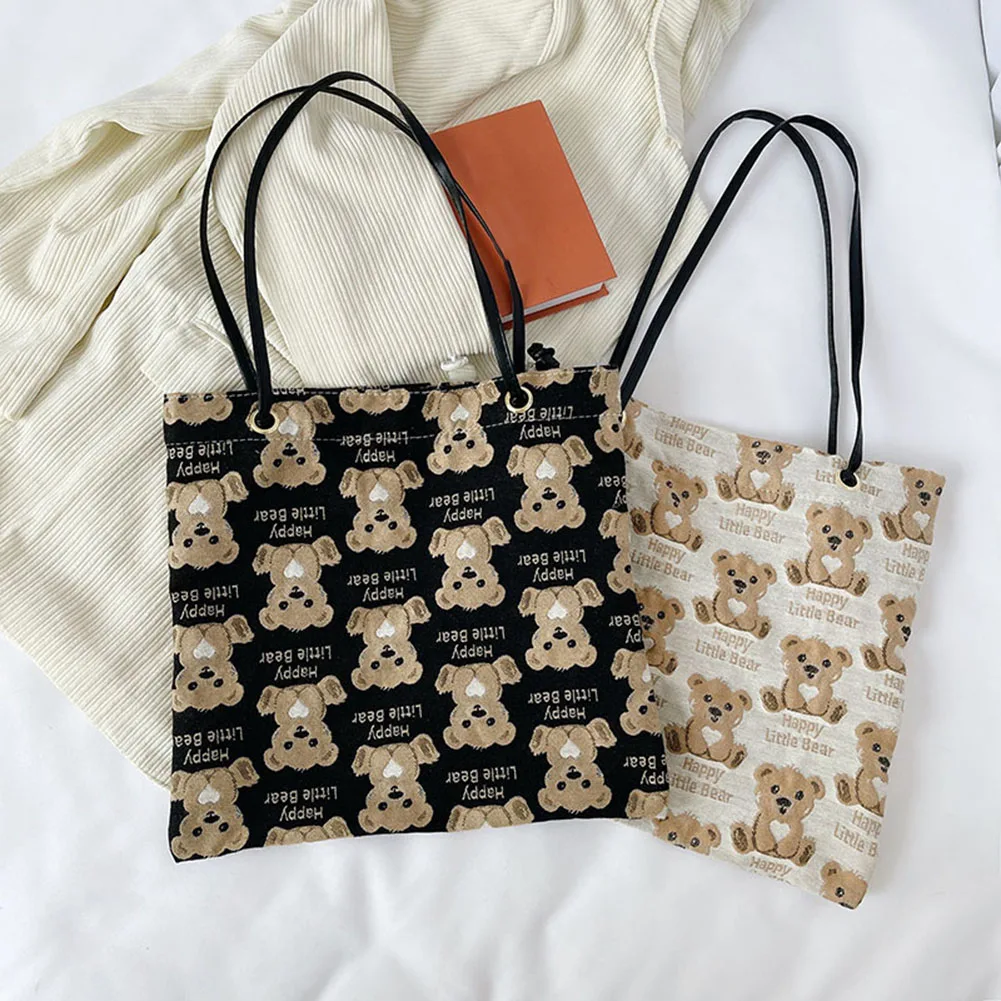 

Women Bear Print Handbag Large Shoulder Shopping Bag Fashion Ladies Canvas Tote Big Bag Casual Handbag Female Shopping Bag