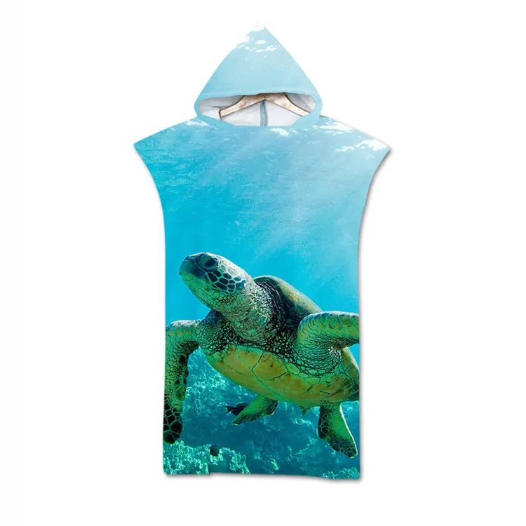 Пляжное полотенце с капюшоном и 3D-принтом морской черепахи из микрофибры