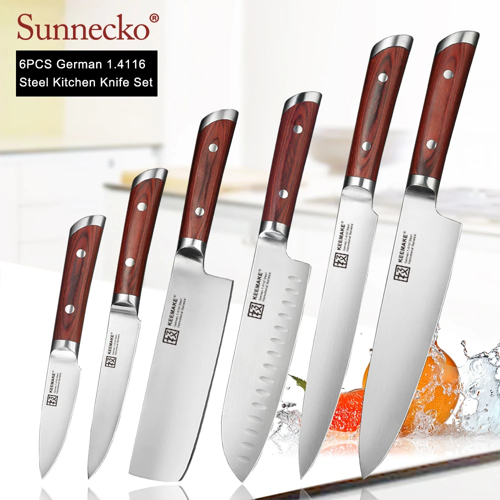 

KEEMAKE Professional Chef Knife German 1.4116 Steel Blade Slicing Cleaver Bread Utility Paring Kitchen Knives Color Wood Handle
