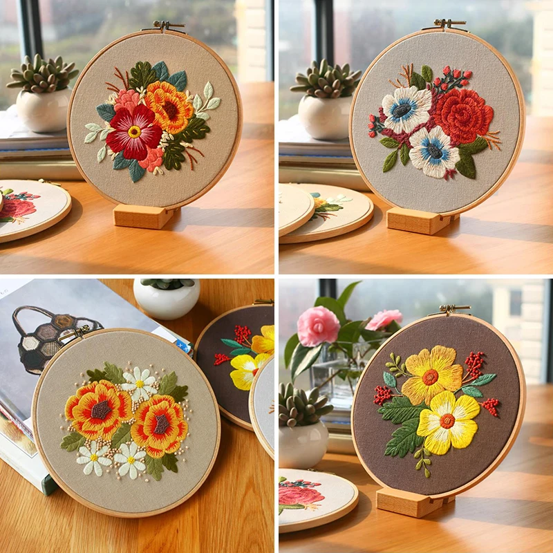Набор цветочной вышивки сделай сам с обручем для начинающих наборы рукоделия