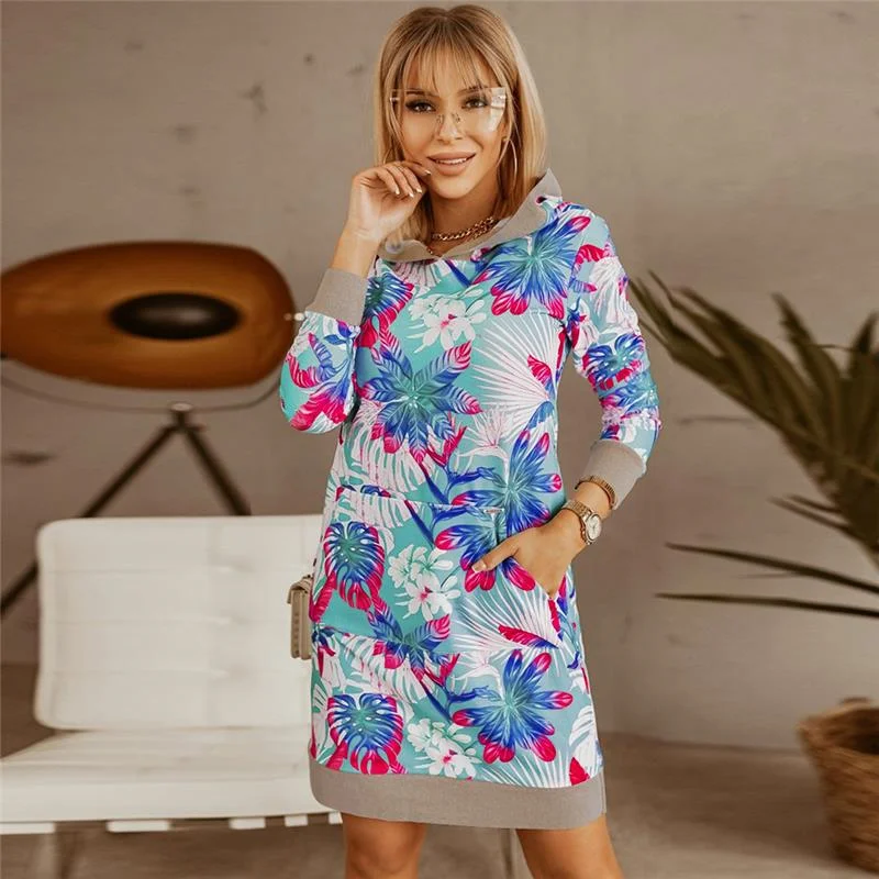 

New Dress Women Print Long Sleeve Mini Dress Slim Print Casual Women's Dresses Skinny High Waist Female Loose Clothing Plus Size