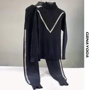 Женский трикотажный спортивный костюм Genayooa, повседневный трикотажный комплект из двух предметов, топ и штаны, зима 2021