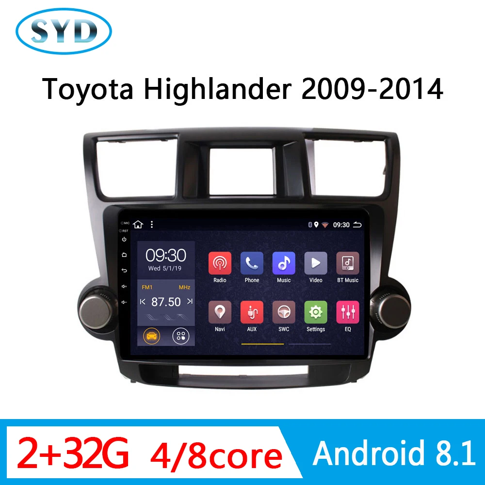 Авто радио для Toyota highlander 2009-2014 2G RAM 32G ROM GPS навигационный плеер 2 din Android 8 1