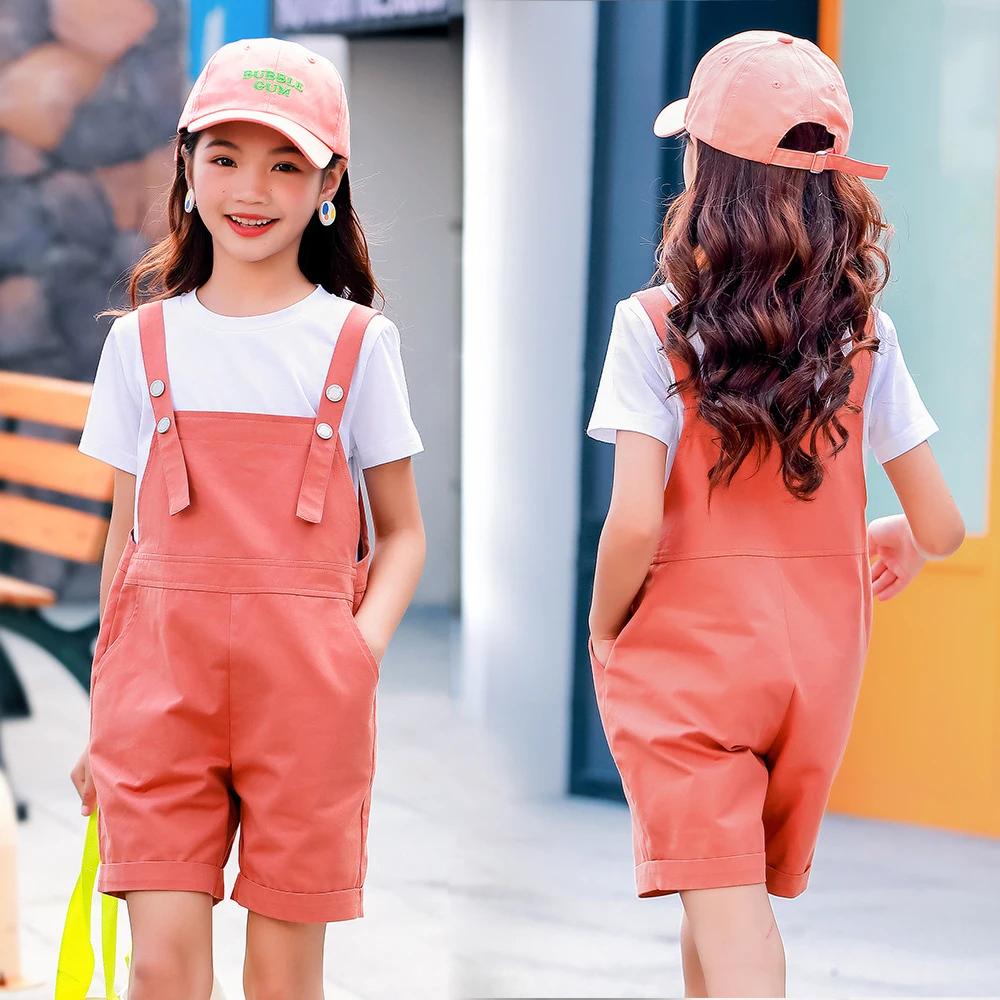 

Teen Girls Clothing Set 2021 Summer New Solid T-shirt Strap Pants Casual 2 Pcs Kids Tracksuit Childrens Clothing 6 8 10 12 13 Y