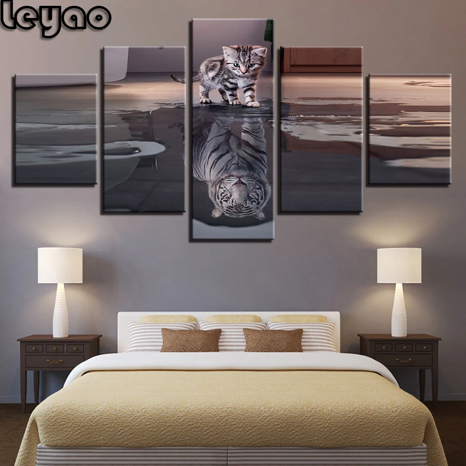 

diy Diamond painting Home Decor For Living Room Framework 5 Pieces Cats Tigers Muil-picture Animals 5d diamond embroidery