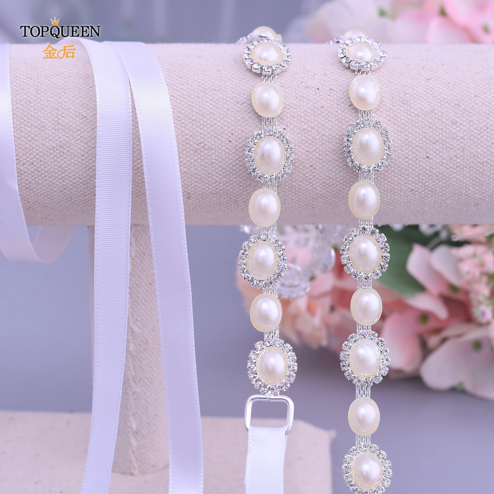 

TOPQUEEN S300 Wedding Dress Belts Pearl Belt for Bridesmaid Dress Sarees for Women Lady Belt Big Womens Rhinestone Gown Belt