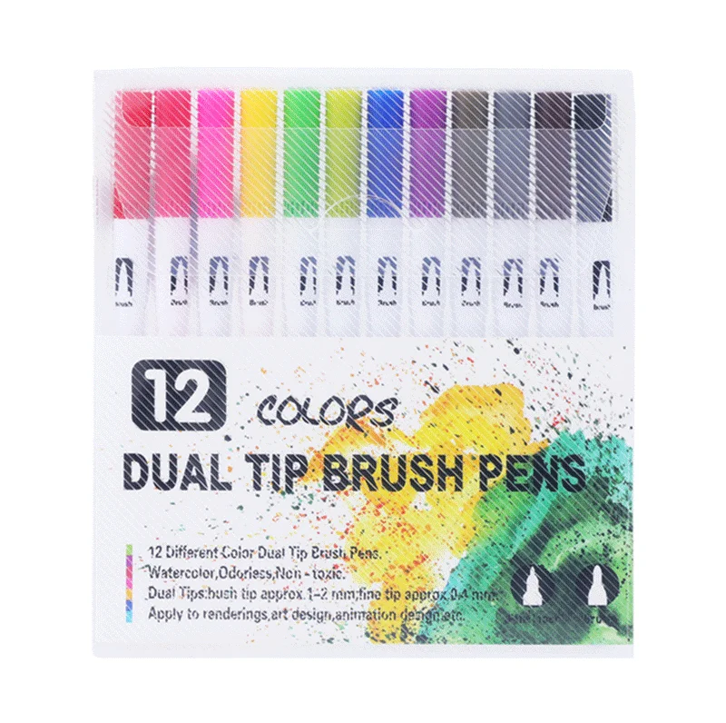 

12PCS/Set Marker Pen Set Watercolor Pen Brush Markers Dual Tip Fineliner Drawing for bullet Journal Art Markers Colors Pens