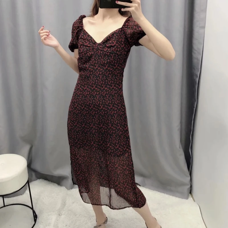 Новое женское элегантное шифоновое платье миди с цветочным принтом Повседневное