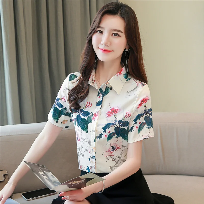 

Silk shirt women short-sleeved 2021 summer new fashion printed shirt temperament slim silk blouse