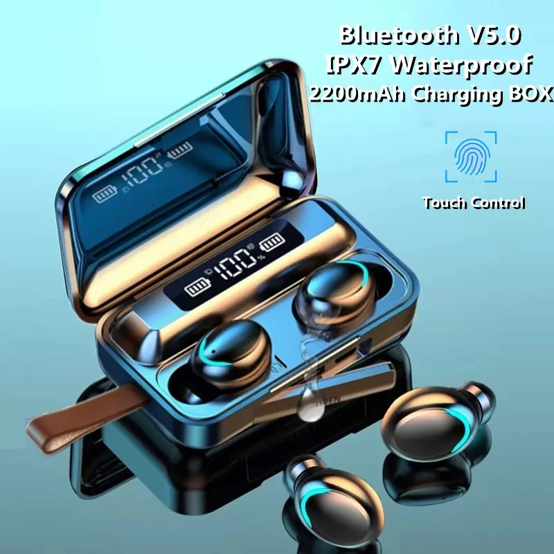 

TWS Bluetooth 5.0 Headset 2200ma Touch Digital Display Charging Box Wireless 9D Stereo Sports Waterproof Microphone Earplug