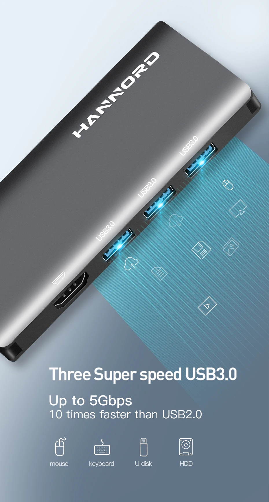 Hannord usb-хаб type C-USB 3,0 HDMI адаптер док-станция VGA RJ45 для MacBook Pro USB-C type C 3,1 Разветвитель USB C концентратор