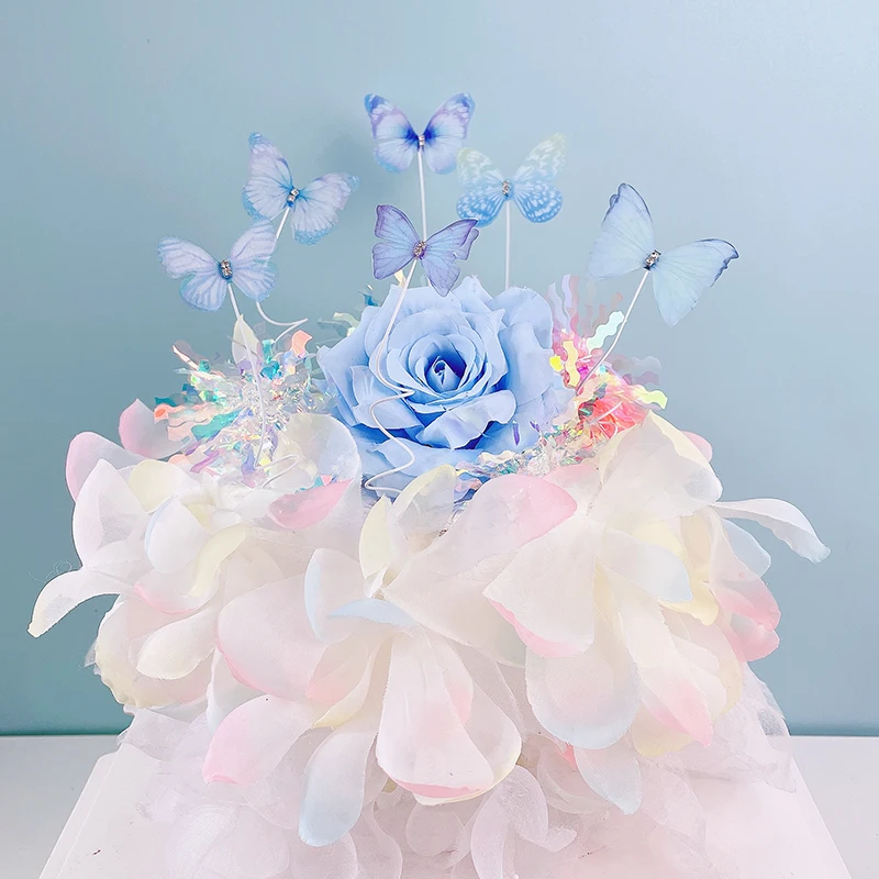 Decoraci&oacute;n de Pastel de mariposa 3D para ni&ntilde;as y ni&ntilde;os, suministros de fiesta de cumplea&ntilde;os, Baby Shower y boda, rosa y azul, 6 piezas-2