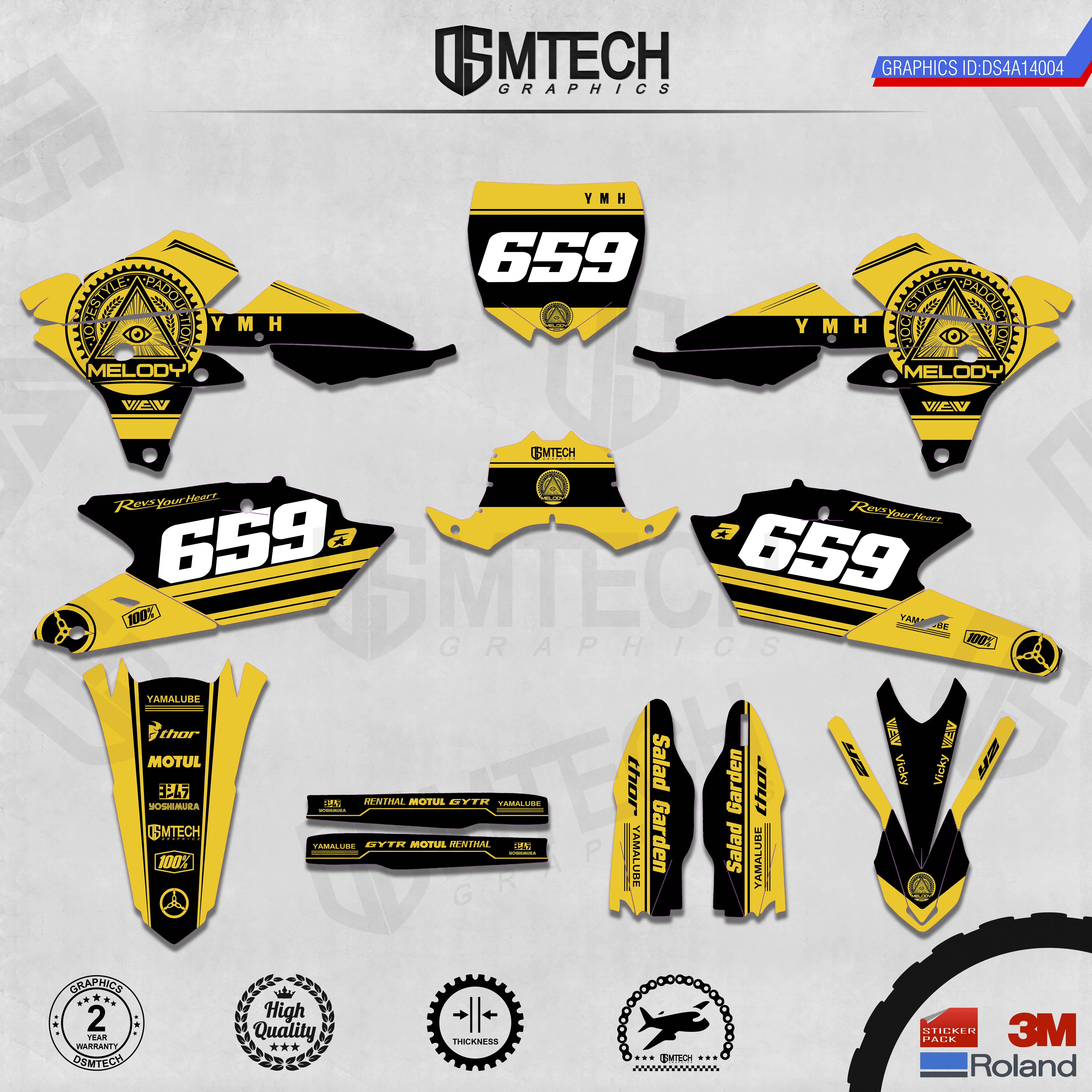 DSMTECH Customized Team Graphics Backgrounds Decals 3M Custom Stickers For 14-18 YZ250F 15-19 YZ250FX WRF250 14-17 YZ450F  004