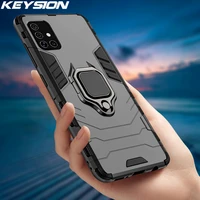 keysion shockproof armor case for samsung m31s m51 ring stand bumper silicone pc phone back cover for galaxy m31 m21 m11 m01