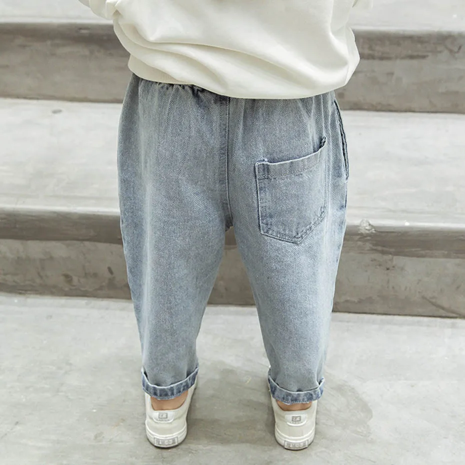 Джинсы для маленьких девочек джинсы повседневные стильные детей однотонная