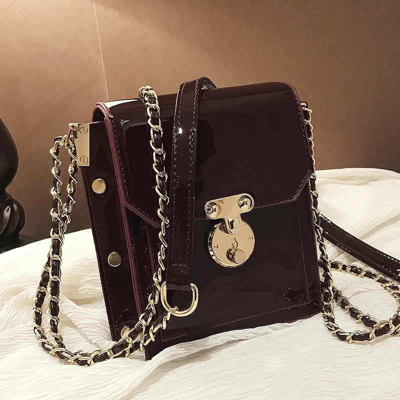 

Сумка кросс-боди Женская квадратная с цепочкой, винтажная дизайнерская сумочка из лакированной кожи, мессенджер на плечо, 2020