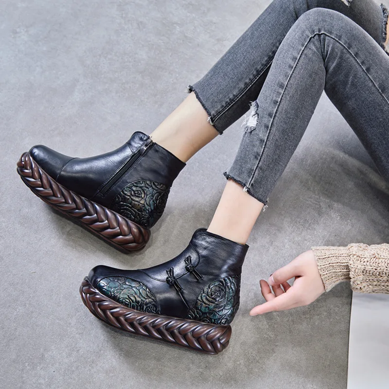 Женские кожаные ботинки обувь с вышивкой женские зимние ботильоны женская на