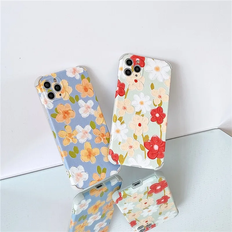 

Cute Graffiti Painting Flowers Girl Soft Case For Iphone 11 12 Pro Max Mini 7 8 Plus Xr X Xs Se 2020 Leather Phone Cover Fundas