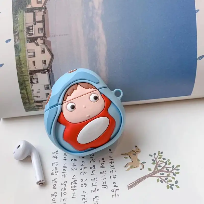 3D Japan Cute Cartoon Miyazaki Hayao Ponyo on The Cliff Headphone Skin Cases For Apple Airpods 1/2 Silicone Protection funda | Электроника
