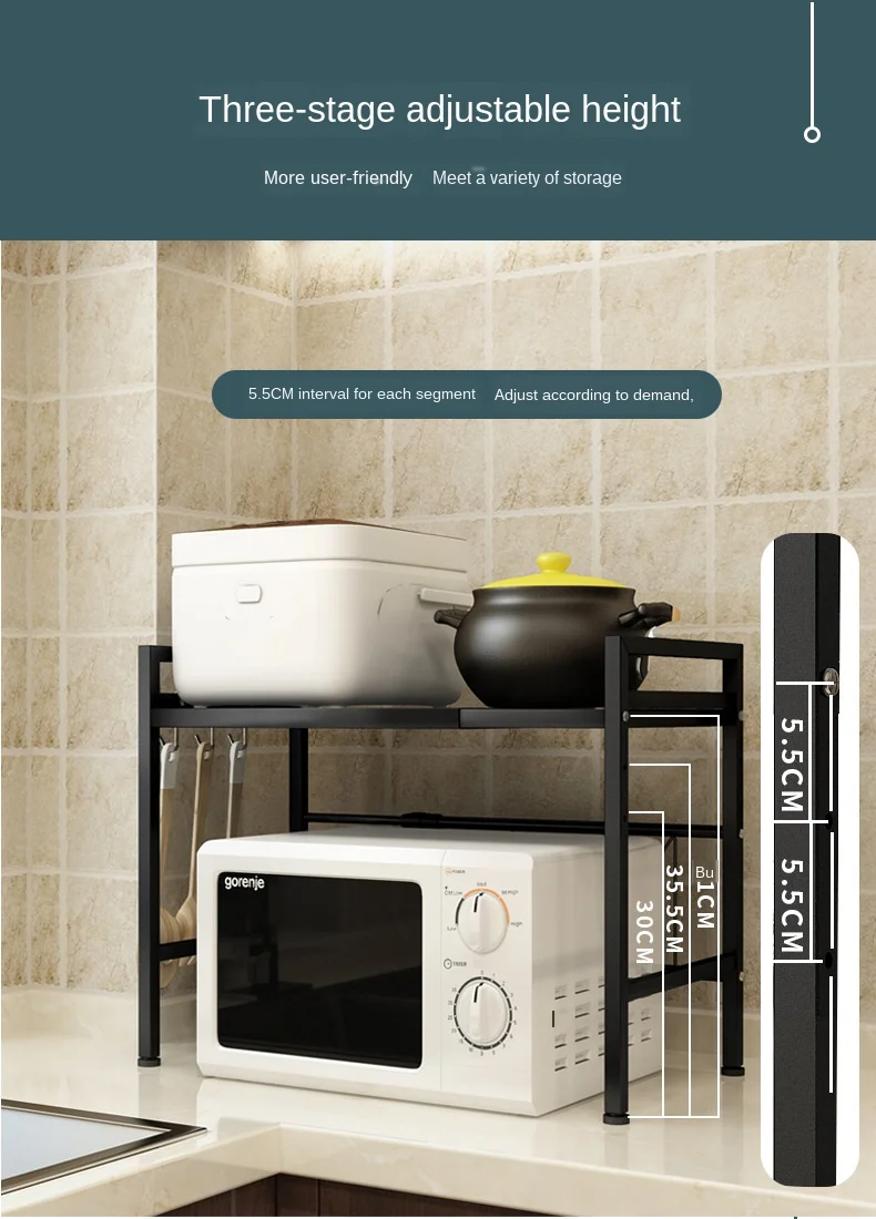

Modern simple kitchen shelf Floor type retractable adjustable three-layer oven rice cooker kitchen storage rack organizer