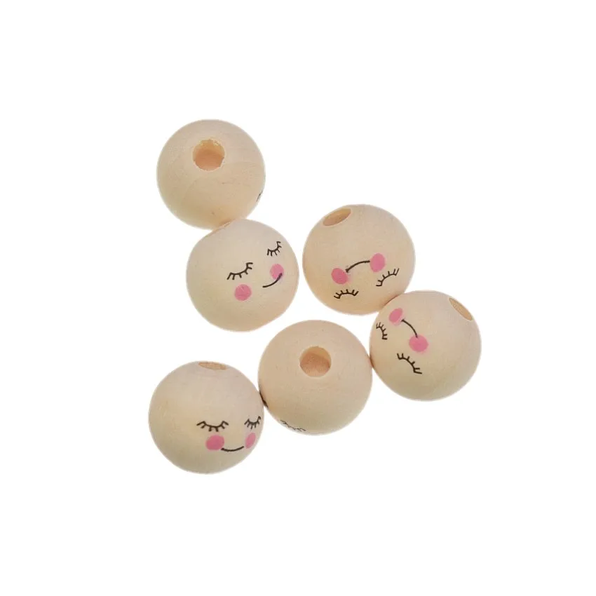 20/50PCs Smiling Face Wooden Beads Spacer For Baby DIY Crafts Kids Toys Beading Bead Jewelry Making | Украшения и аксессуары