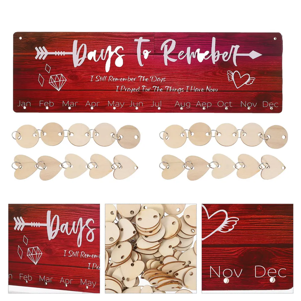 

1 Set Festival Birthday Wooden DIY Calendar Hanging Plaque Heart Wooden Slices