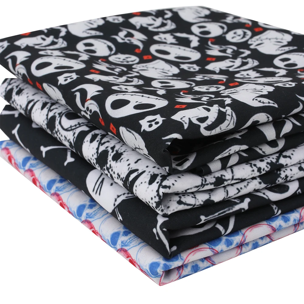 

Halloween Polyester Cotton Fabric Skull Printed Cloth Sheet DIY Mask Dress Sewing Designer Fabric Supplies Home Textile 45*150cm