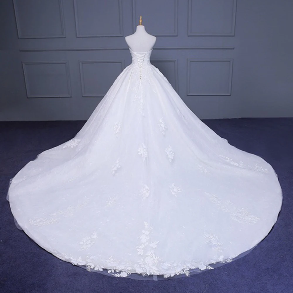 

2021New Vestido De Noiva Princesa Custom Made Beading Sequins Appliques Lace Flowers Ball Gown Wedding Dresses With Chapel Train