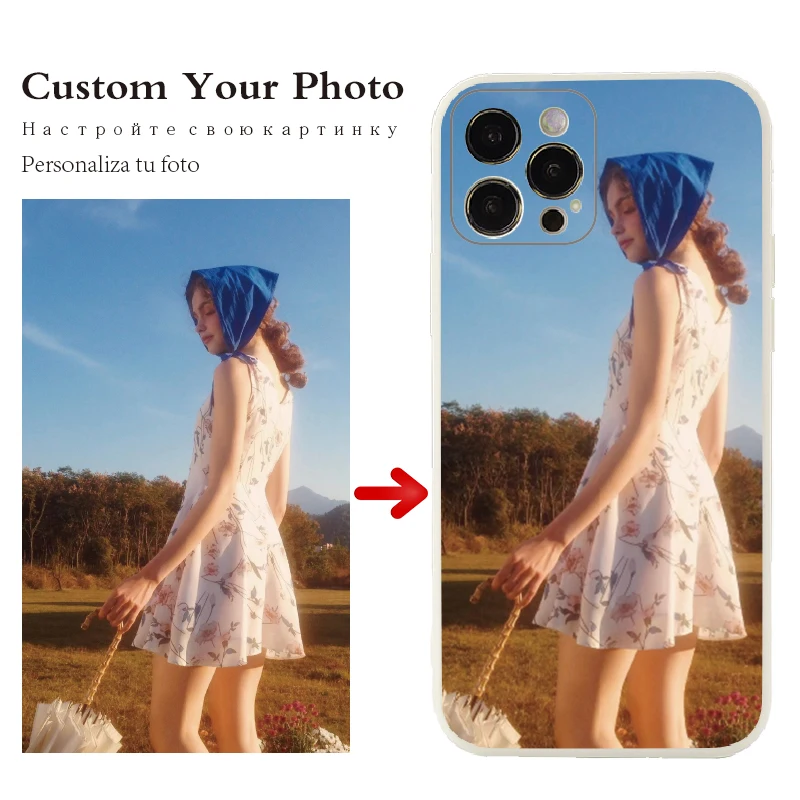 

Custom Couple Family Photo Phone Case For iPhone 11 12 13Pro Max XS XR 7 8P Personalized Colorful Original Silicone Apple Cover