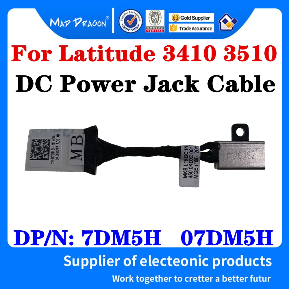 Original Novo 7dm5h 07dm5h 450.0kd0c. 0011 para Dell Latitude 3410 3510 Portátil Dc-in dc Entrada de Alimentação Jack com Cabo dc Jack Cabo Cabos de computador e conectores