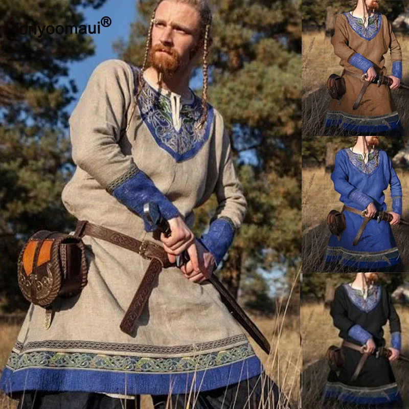 Для взрослых мужчин Винтаж Средневековый Ренессанс хлопок печатных Костюм
