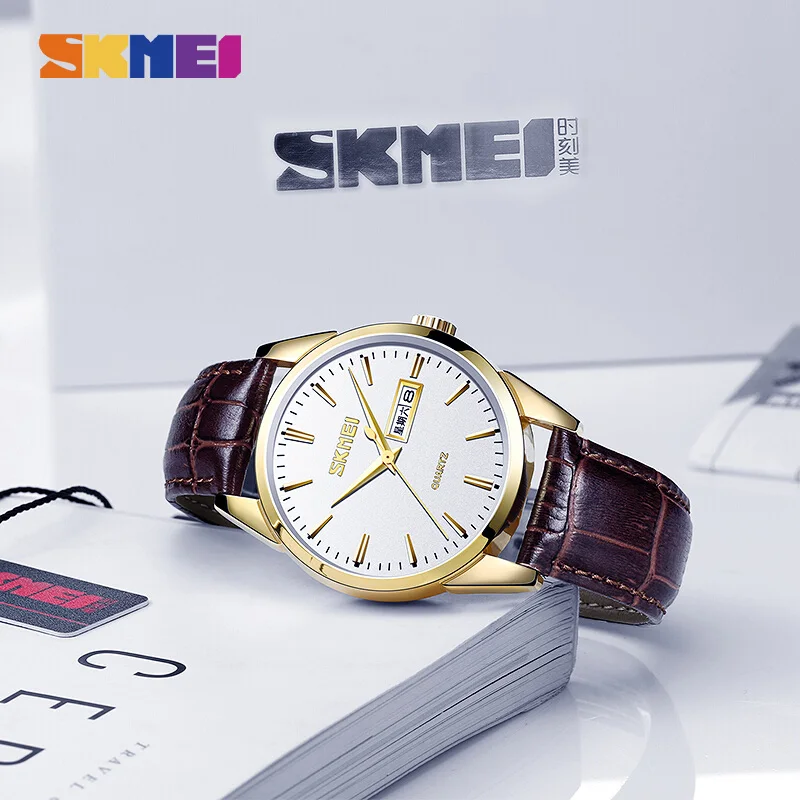 

SKMEI Casual Men Quartz Watch Waterproof Male Wristwatches 2020 Top Brand Leather Strap Dress Clock Relogio Masculino 9073